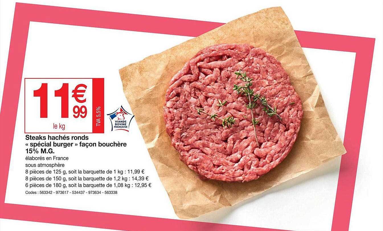 steaks hachés ronds "spécial burger" façon bouchère 15% mg