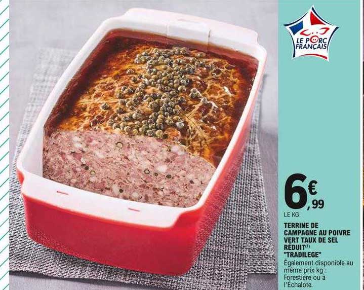 terrine de campagne au poivre vert taux de sel réduit "tradilege"