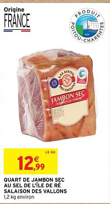 quart de jambon sec au sel de l'île de ré salaison des vallons