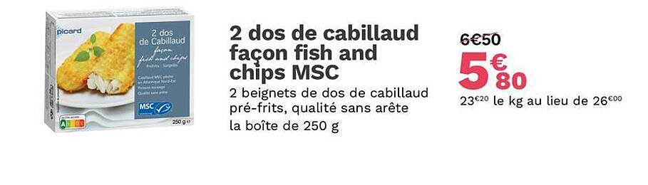 2 dos de cabillaud façon fish and chips msc