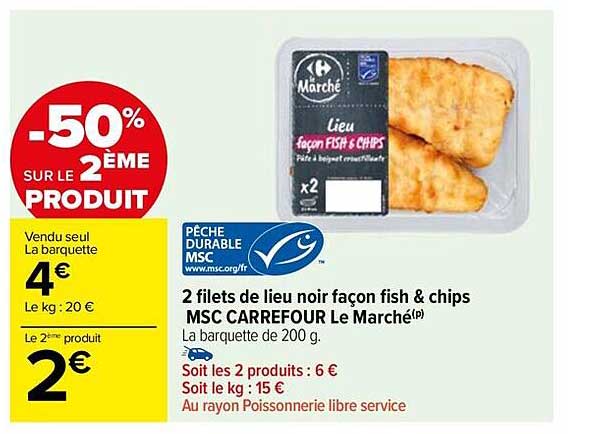 2 Filets De Lieu Noir Façon Fish & Chips Msc Carrefour Le Marché