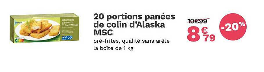 20 Portions Panées De Colin D'alaska Msc