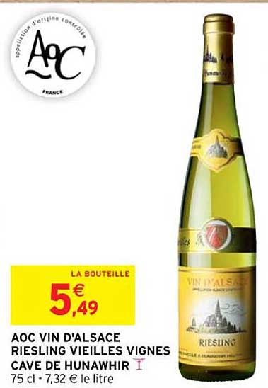 aoc vin d'alsace riesling vieilles vignes cave de hunawhir