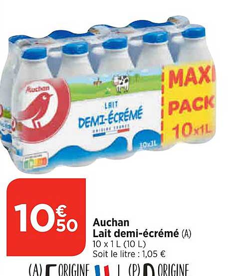 auchan lait demi-écrémé