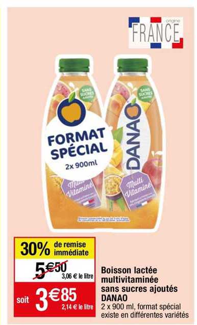 boisson lactée multivitaminée sans sucres ajoutés danao