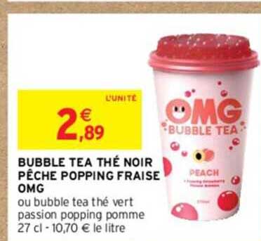 Bubble Tea Thé Noir Pêche Popping Fraise Omg