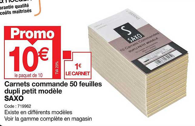 carnets commande 50 feuilles dupli petit modèle saxo