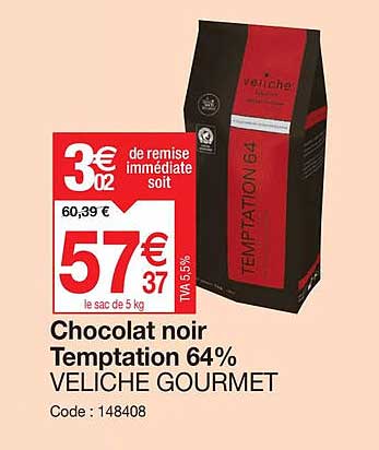 chocolat noir temptation 64% veliche gourmet