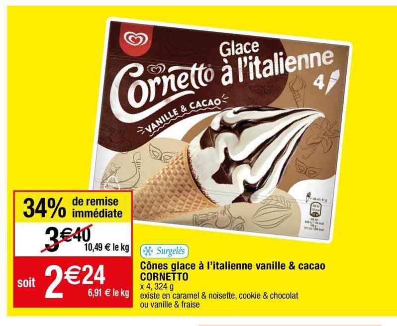 cônes glace à l'italienne vanille & cacao cornetto