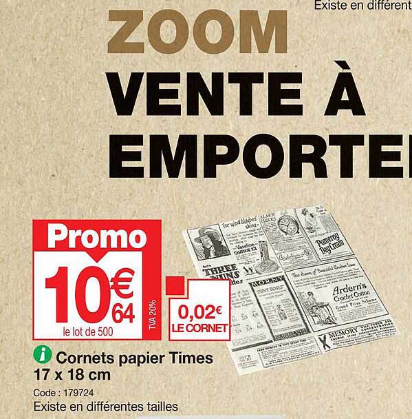cornets papier times 17 x 18 cm