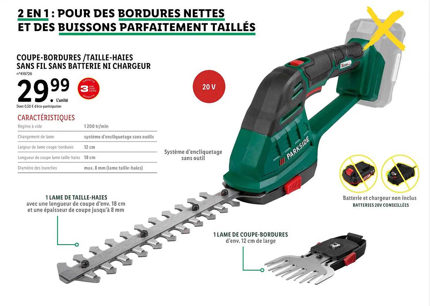 coupe-bordures / taille-haies sans fil sans batterie ni chargeur parkside