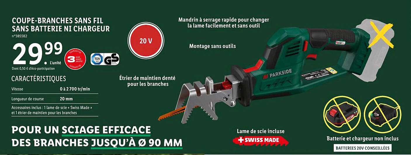 coupe-branches sans fil sans batterie ni chargeur parkside