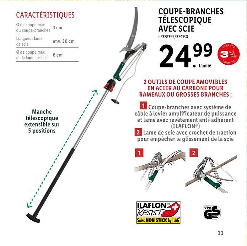coupe-branches télescopique avec scie