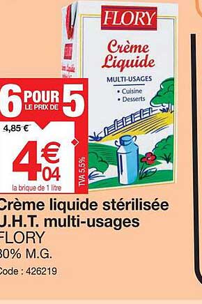 crème liquide stérilisée u.h.t. multi-usages flory