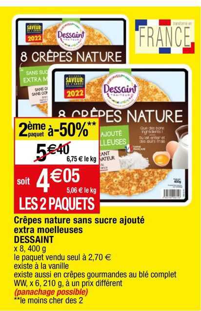 crêpes nature sans sucre ajouté extra moelleuses dessaint
