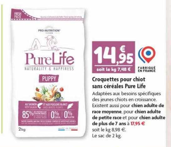 croquettes pour chiot sans céréales pure life