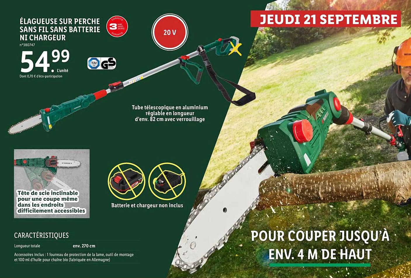 élagueuse Sur Perche Sans Fil Sans Batterie Ni Chargeur Parkside