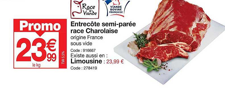 entrecôte semi-parée race charolaise, limousine