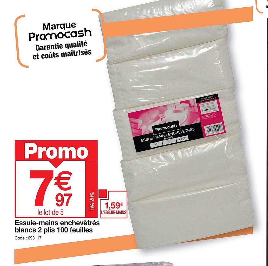 essuie-mains enchevêtrés blancs 2 plis 100 feuilles