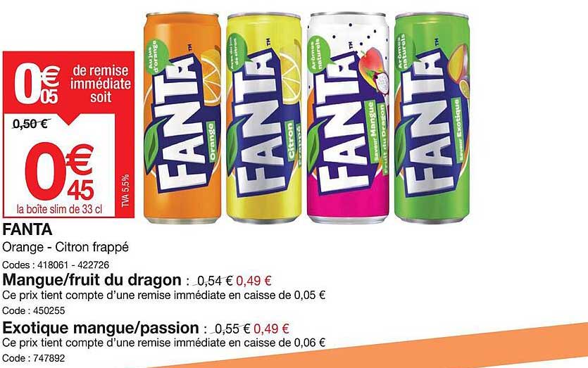 fanta, mangue/fruit du dragon, exotique mangue/passion