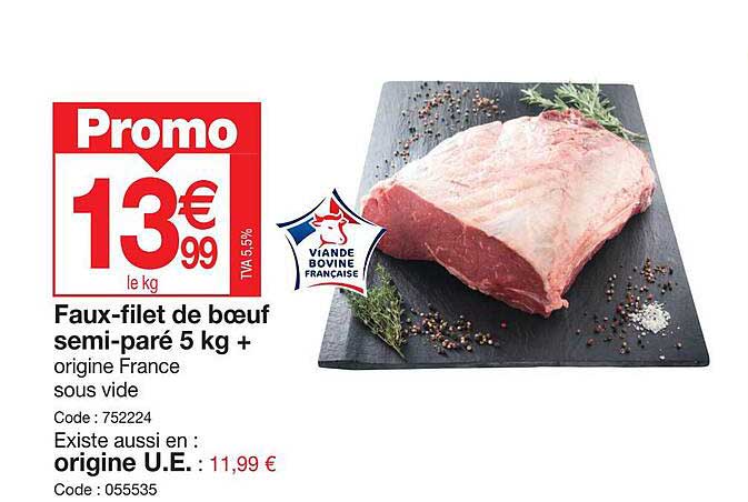 faux-filet de bœuf semi-paré 5 kg+, origine u.e.