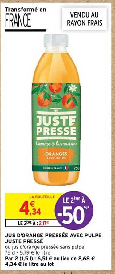 jus d'orange pressée avec pulpe juste pressé