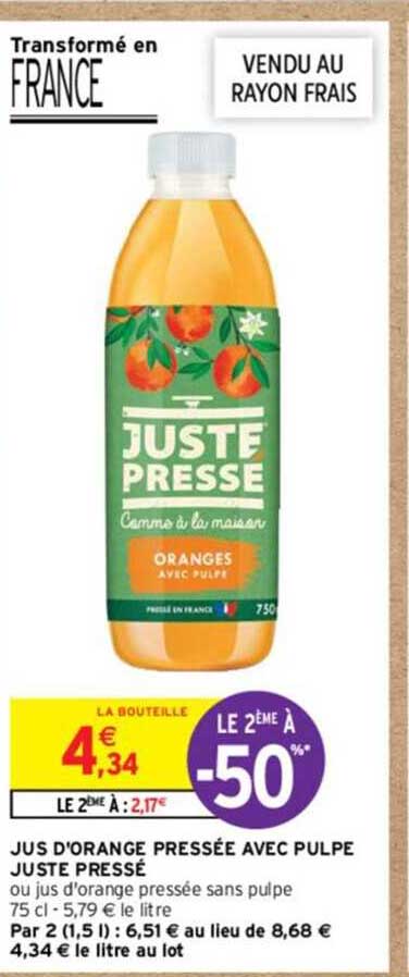 jus d'orange pressée avec pulpe juste pressé