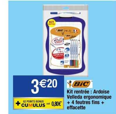 Kit Rentrée : Ardoise Velleda Ergonomique + 4 Feutres Fins + Effacette