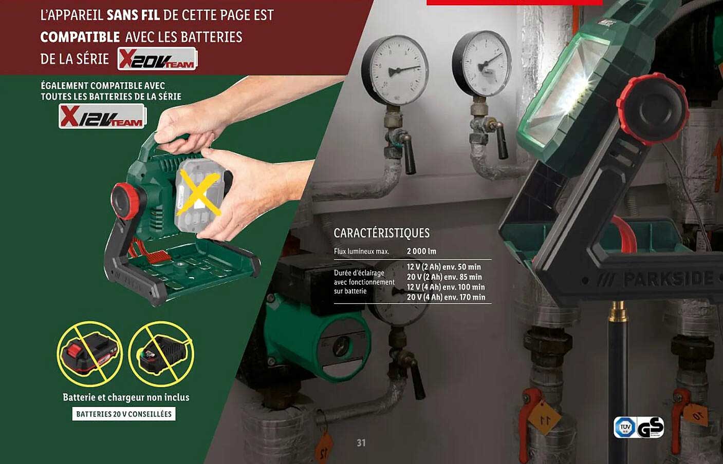 l'appareil sans fil de cette page est compatible avec les batteries de la série x20v team