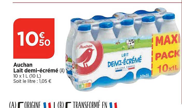 lait demi-écrémé auchan