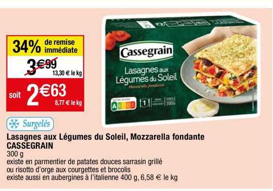 Lasagnes Aux Légumes Du Soleil, Mozzarella Fondante Cassegrain