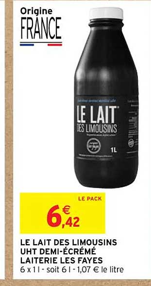 le lait des limousins uht demi-écrémé laiterie les fayes