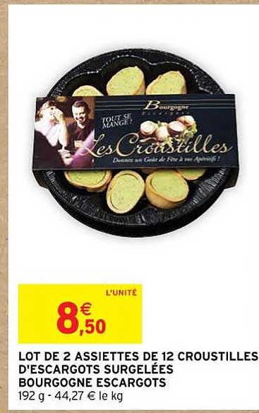lot de 2 assiettes de 12 croustilles d'escargots surgelées bourgogne escargots