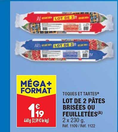 lot de 2 pâtes brisées ou feuilletées toques et tartes