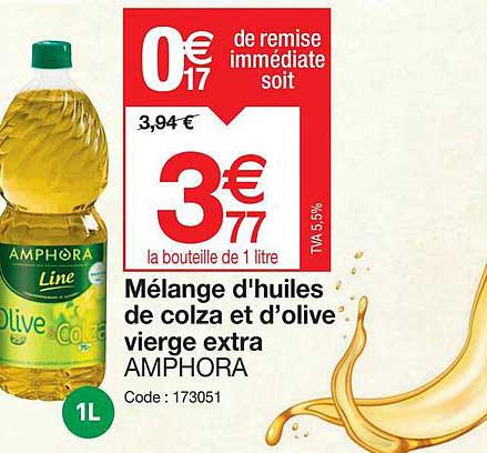 mélange d'huiles de colza et d'olive vierge extra amphora