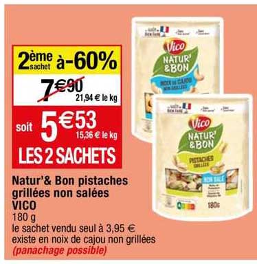 natur' & bon pistaches grillées non salées vico