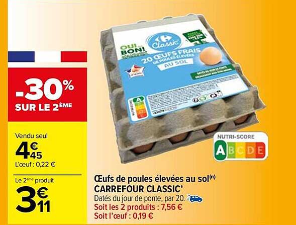 œufs de poules élevées au sol carrefour classic'