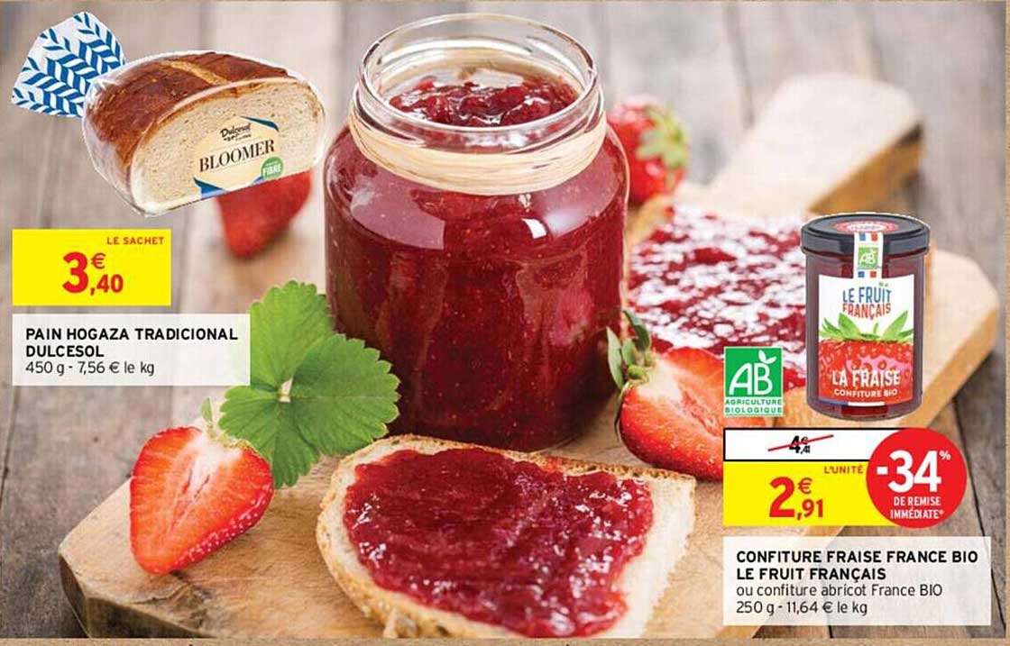 Pain Hogaza Tradicional Dulcesol, Confiture Fraise France Bio Le Fruit Français