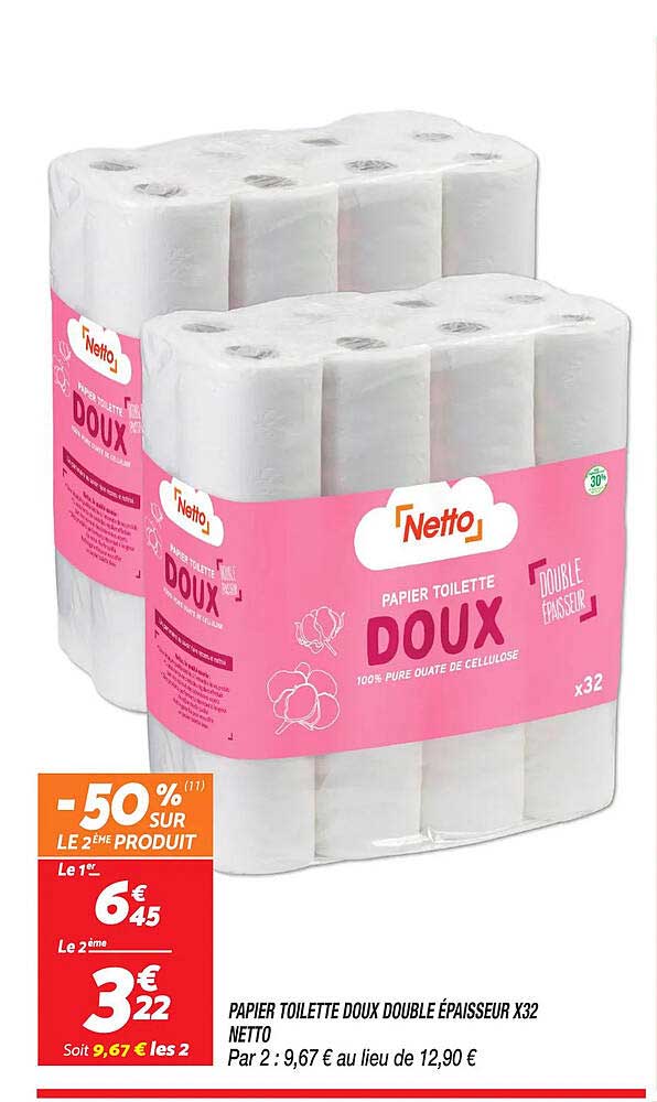 papier toilette doux double épaisseur x32 netto