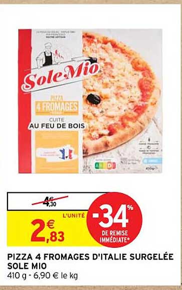 pizza 4 fromages d'italie surgelée sole mio