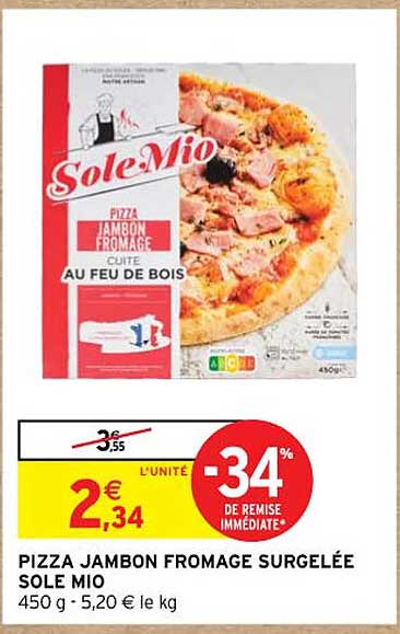pizza jambon fromage surgelée sole mio