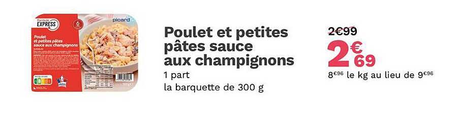 poulet et petites pâtes sauce aux champignons