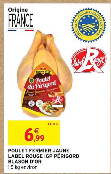 poulet fermier jaune label rouge igp périgord blason d'or