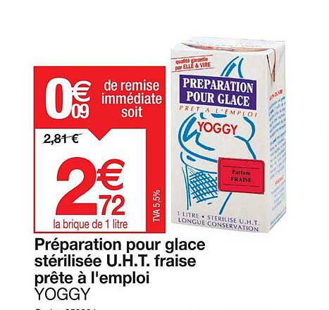 préparation pour glace stérilisée u.h.t. fraise prête à l'emploi yoggy