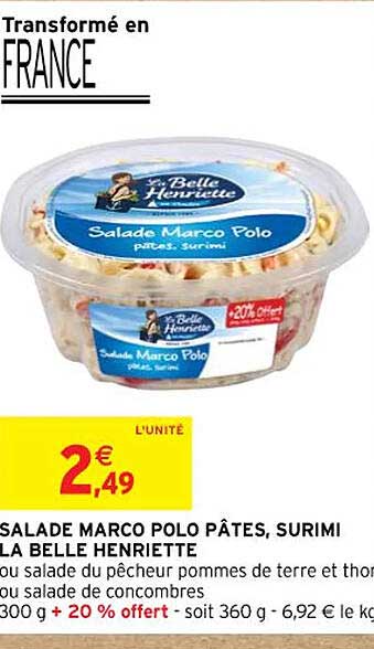 salade marco polo pâtes, surimi la belle henriette