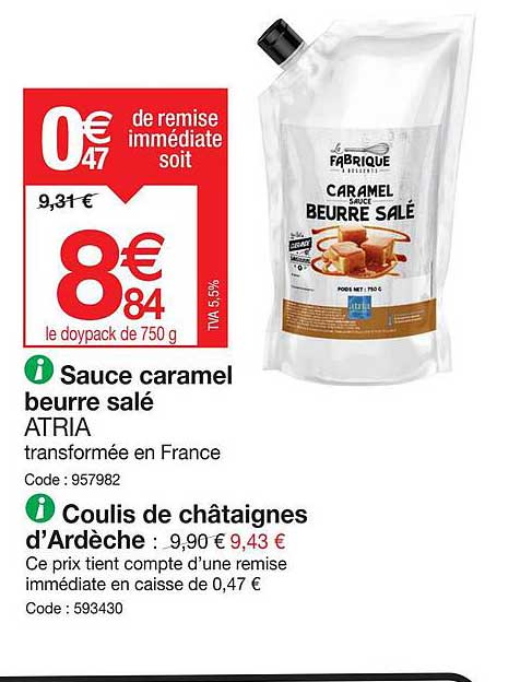 Sauce Caramel Beurre Salé Atria, Coulis De Châtaignes D'ardèche