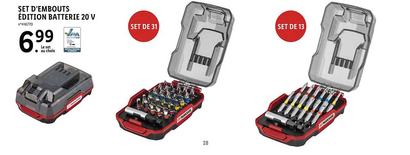 set d'embouts édition batterie 20 v
