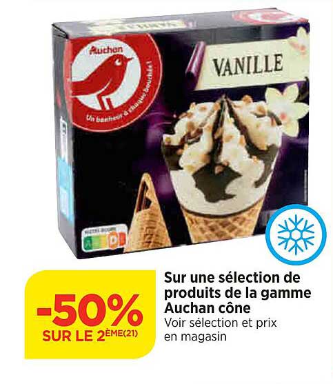 sur une sélection de produits de la gamme auchan cône