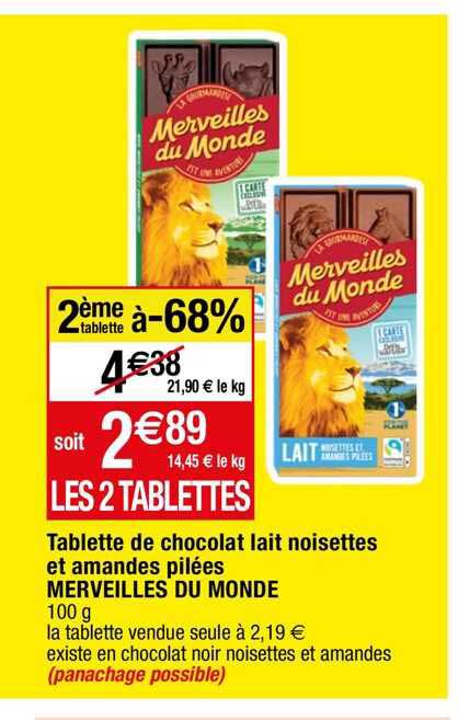 tablette de chocolat lait noisettes et amandes pilées merveilles du monde