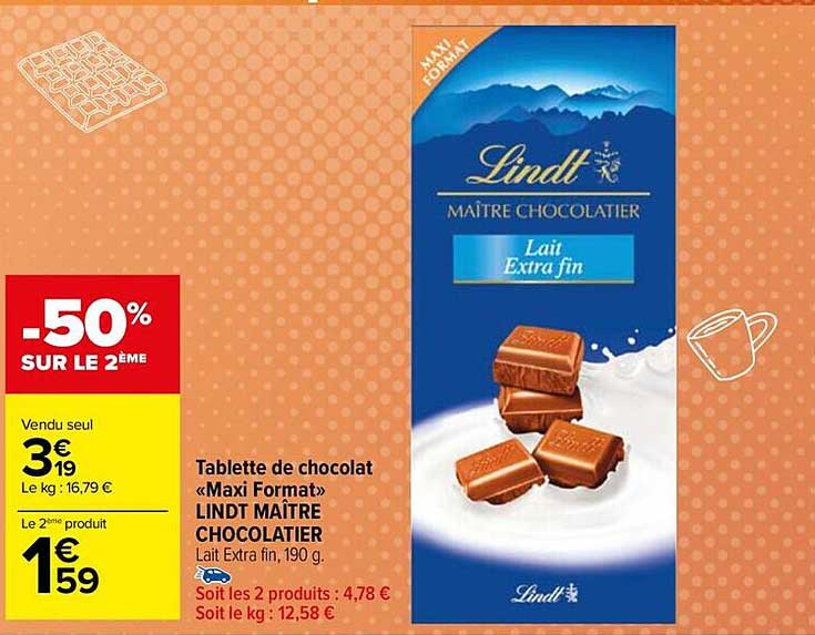 tablette de chocolat «maxi format» lindt maître chocolatier